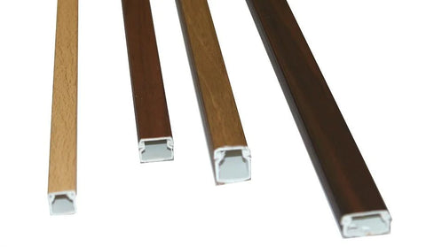 Canaleta adhesiva imitación madera 16x16mm. Tiras de 2 metros en PVC.